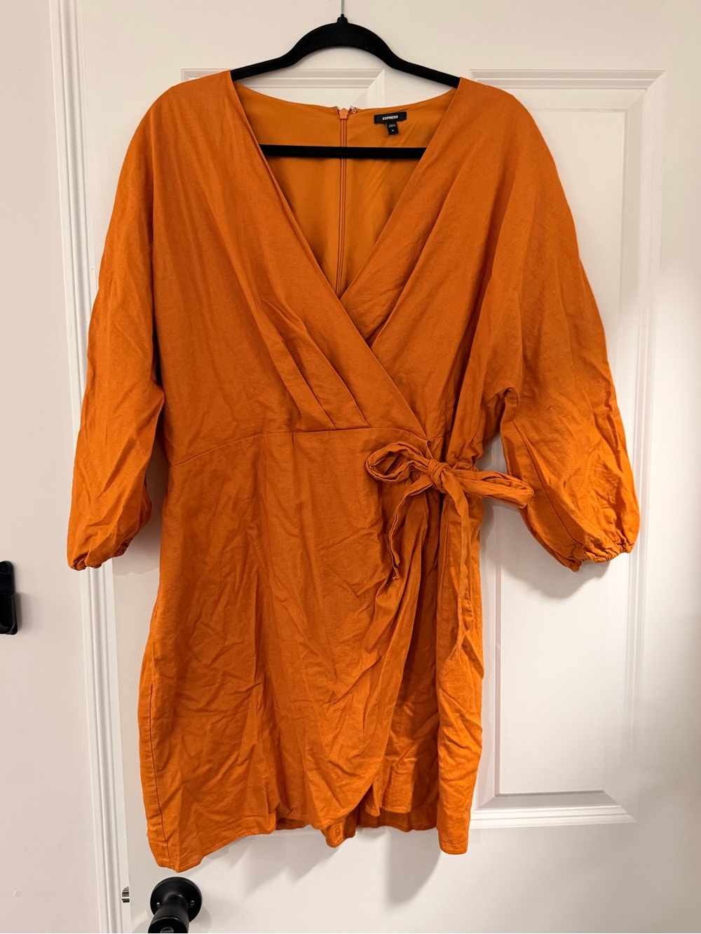Express Orange Wrap Dress with Tie Waist